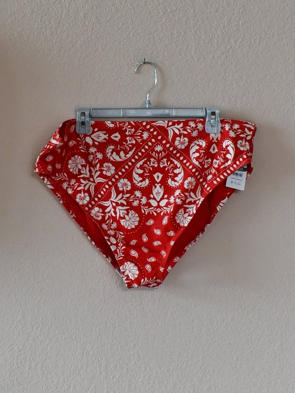 Time And Tru Women's Red Floral Paisley High Leg High Waist Swim Bottom